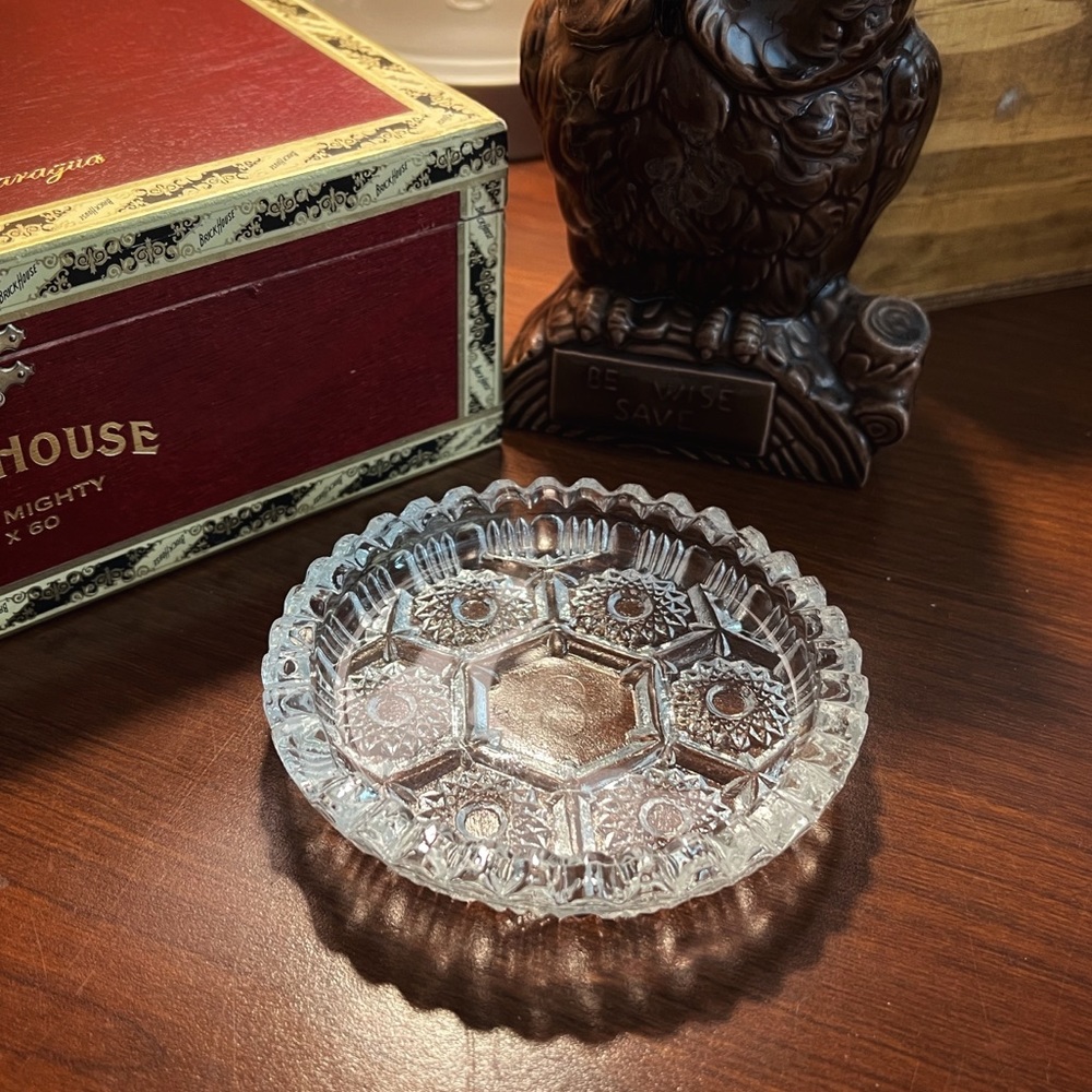 Vintage Cut Clear Glass Ashtray